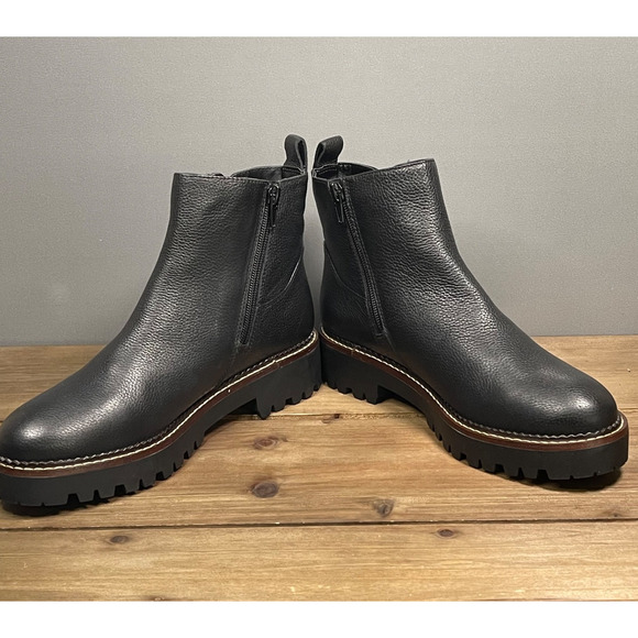 Nordstrom Women's Miller 2 Water Resistant Boots Size 7.5 Black Leather Lug Sole - Picture 5 of 16